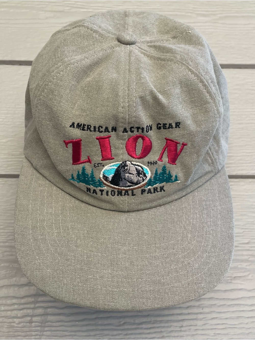 Vtg American Action Gear Zion National Park Snapback Cap Hat Beige Plaid Bill